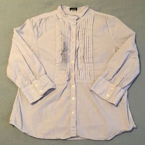 J. Crew | Blue & White Striped Ruffle Button Down